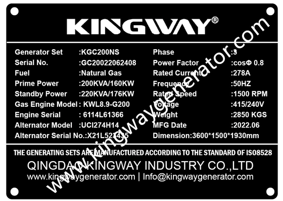 Gerador silencioso do gás natural de Cummins Engine Kingway 125KVA para a venda
